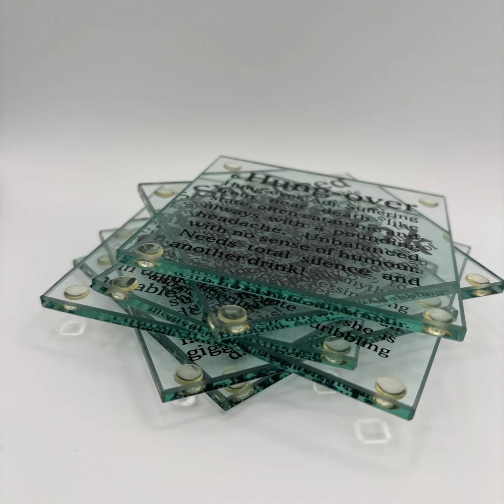 kikkerland Set of 6 Glass‎ Coasters Funny 